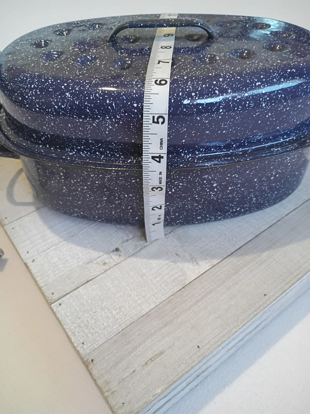blue speckled enamelware metal oval roasting pan 10 inches